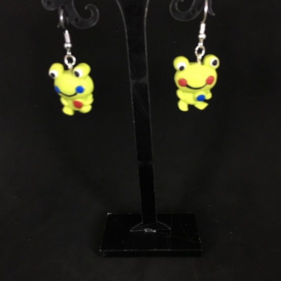 Unique Handmade Polymer Clay Frog Earrings - Picture 2 of 4